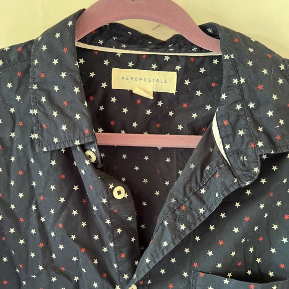 Mens button down shit blue with red & white stars size medium - Picture 5 of 5